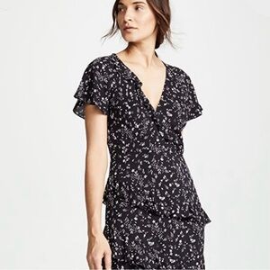 Joie Orita Black Floral Ruffle Midi Dress